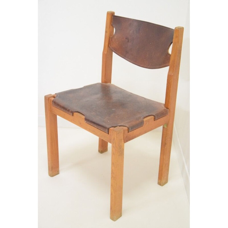 Lot de 4 chaises vintage minimaliste en cuir 1870