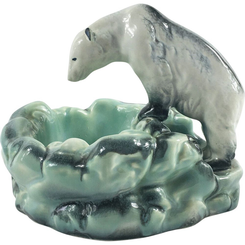 Vintage Art Deco Bohemian Polar Bear Sculpture Ditmar Urbach, Czechoslovakia 1930s