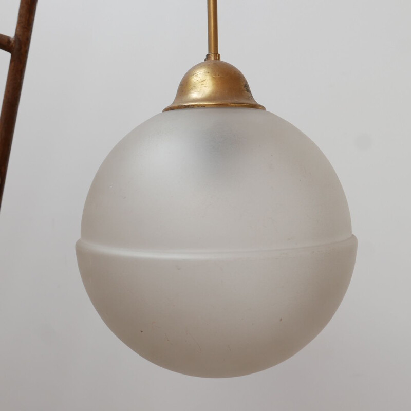 Vintage Etched Glass and Brass Pendant Light, Holland 1960s