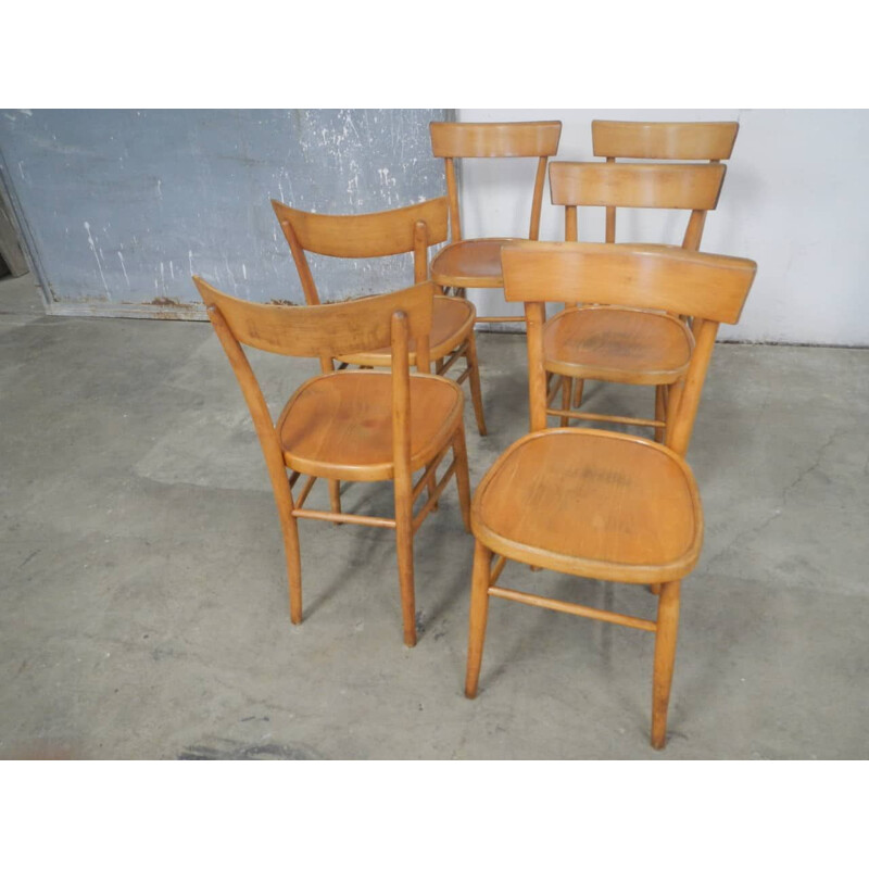 Set of vintage chairs in beech 1950s