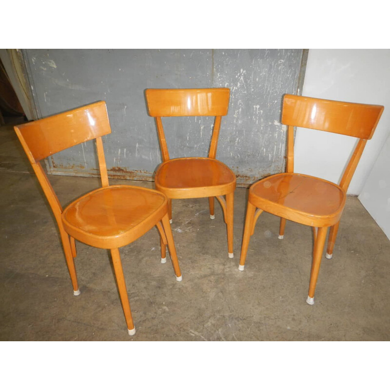 Set of 3 vintage beech chairs 1960s