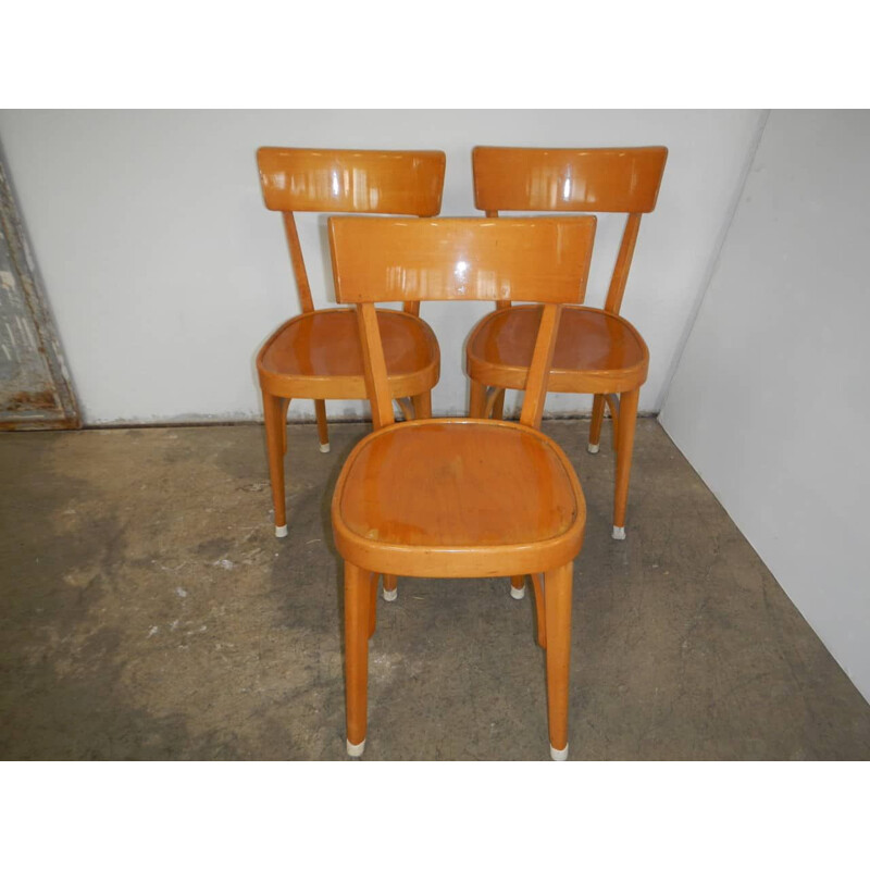 Set of 3 vintage beech chairs 1960s
