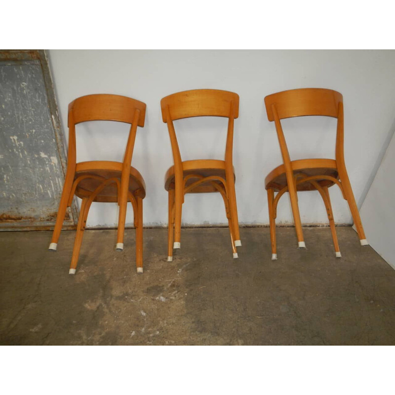 Set of 3 vintage beech chairs 1960s