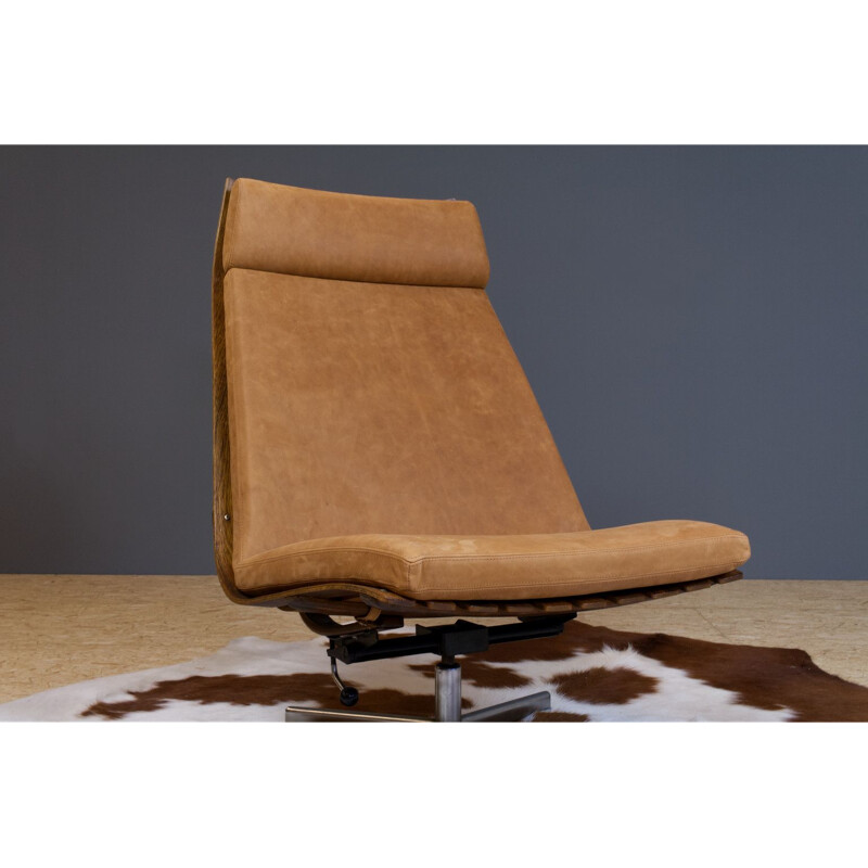 Vintage Hans Brattrud Rosewood Swivel chair in new leather, Norwegian 1960s