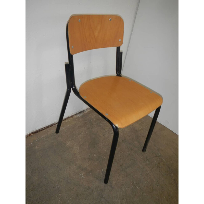 Chaise vintage d'école en métal et bois