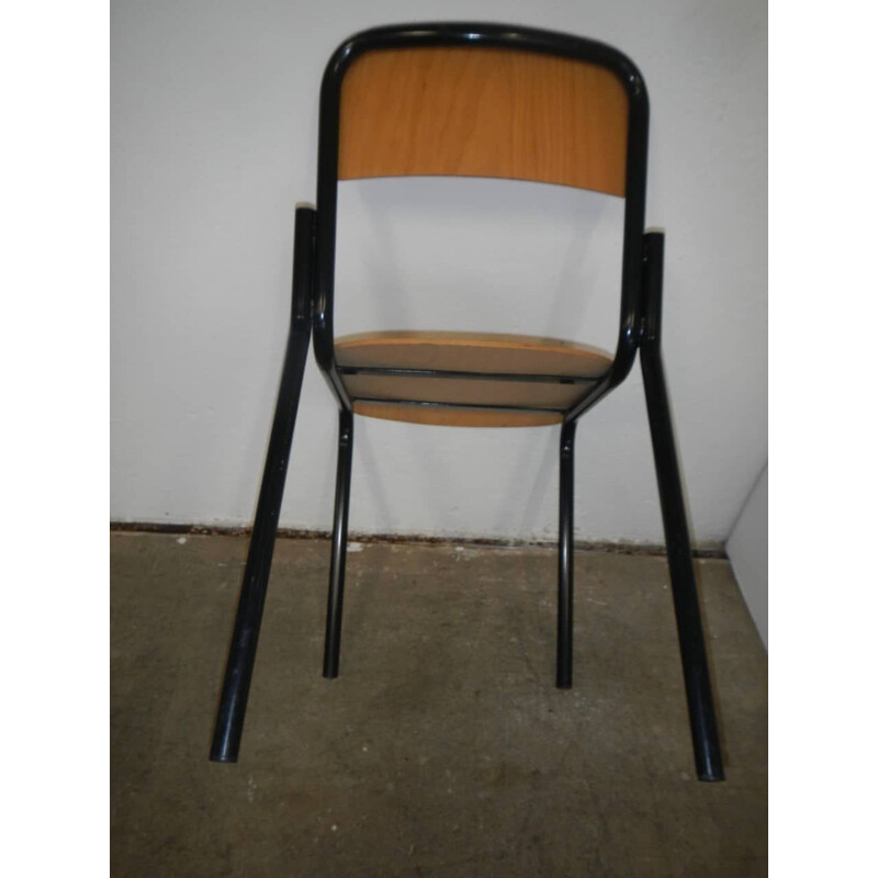 Chaise vintage d'école en métal et bois