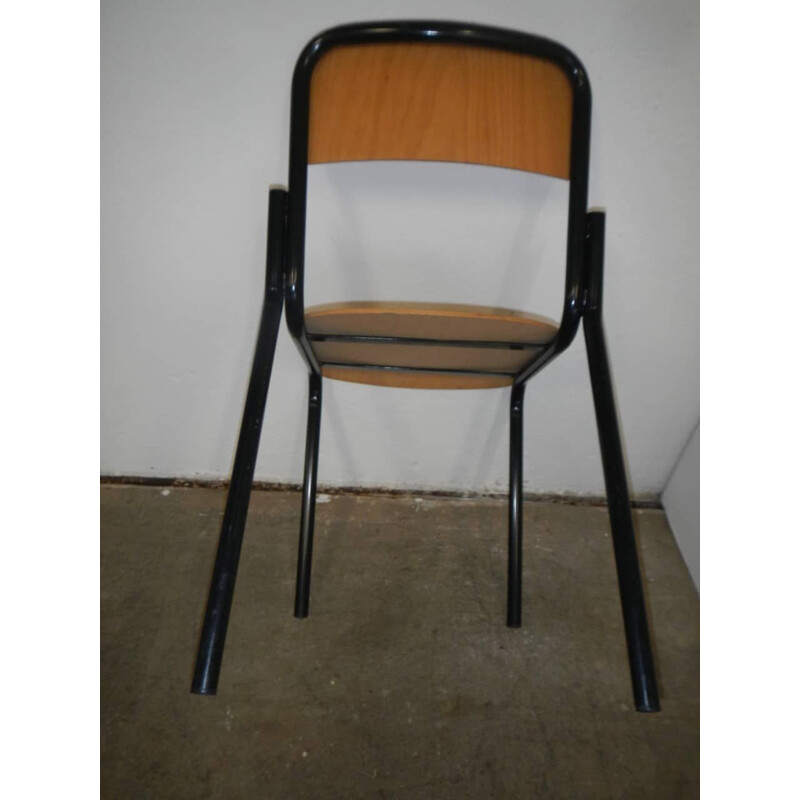 Sedia da scuola vintage in metallo e legno