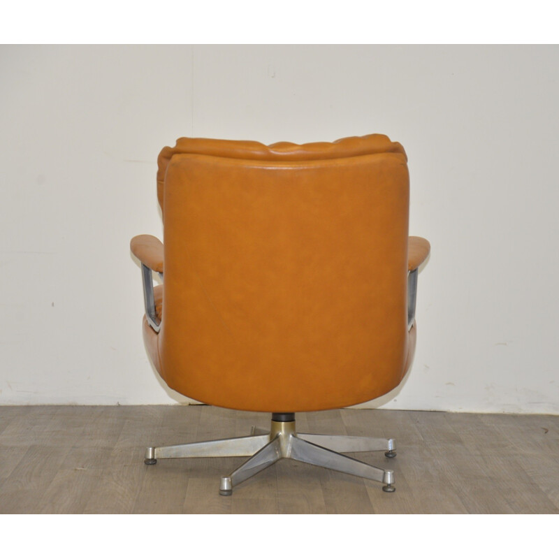 Fauteuil "Gentilina" Strässle en cuir jaune et aluminium, Andre VANDENBEUCK - 1960 