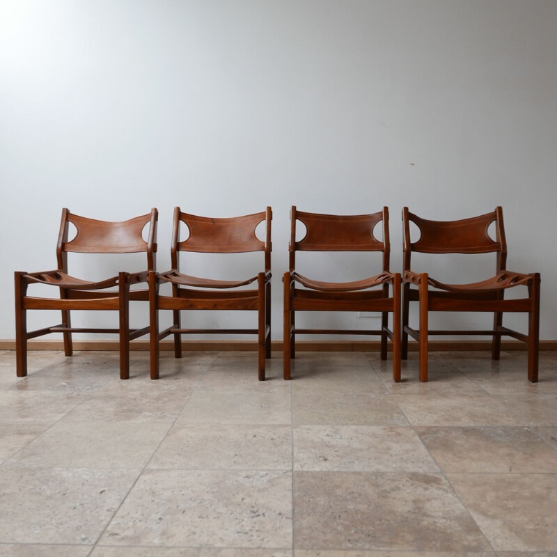 Set of 4 vintage Leather Dining Chairs Sergio Rodrigues, Spain 1960s