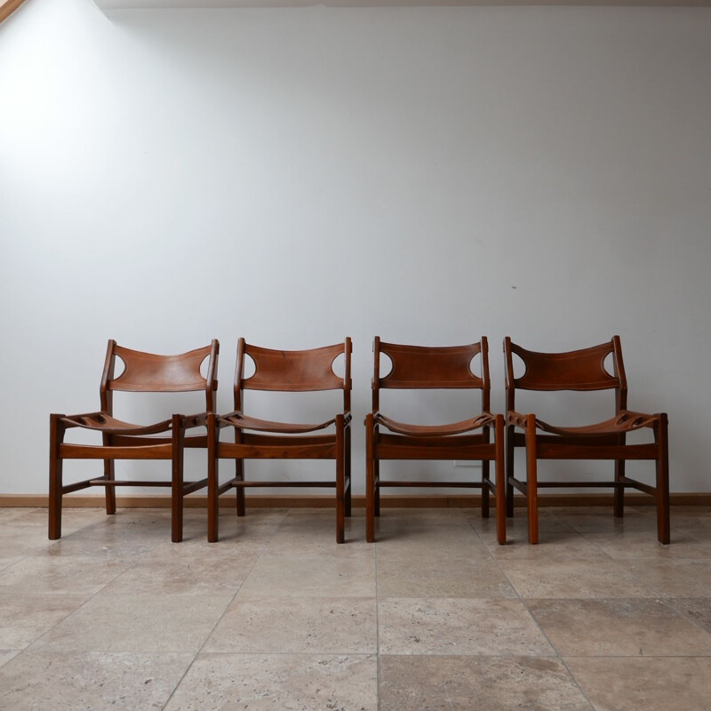 Set of 4 vintage Leather Dining Chairs Sergio Rodrigues, Spain 1960s