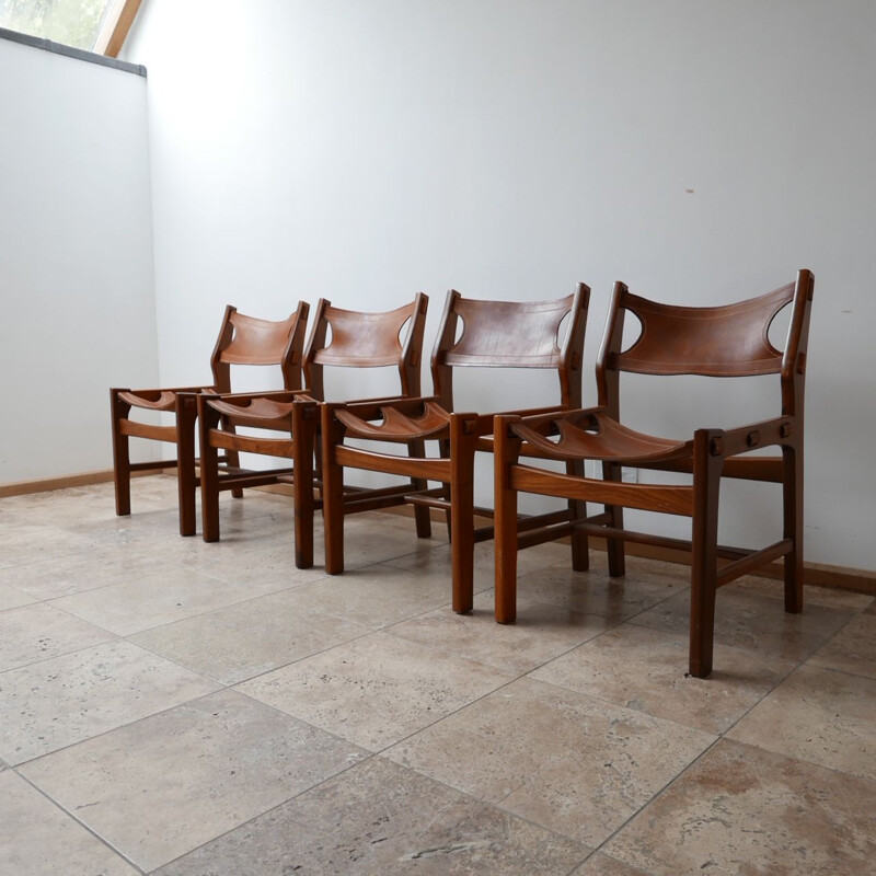 Set of 4 vintage Leather Dining Chairs Sergio Rodrigues, Spain 1960s