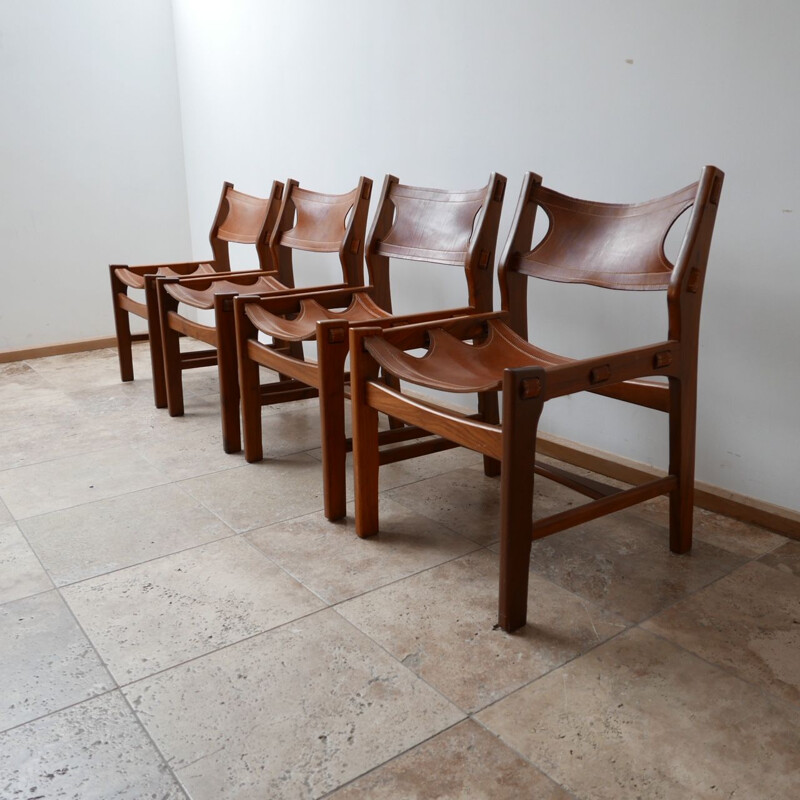 Lot de 4 chaises vintage en cuir Sergio Rodrigues, Espagne 1960