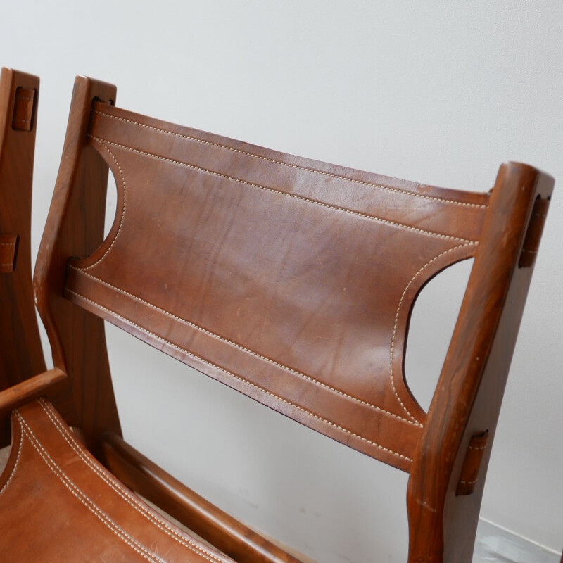 Set of 4 vintage Leather Dining Chairs Sergio Rodrigues, Spain 1960s