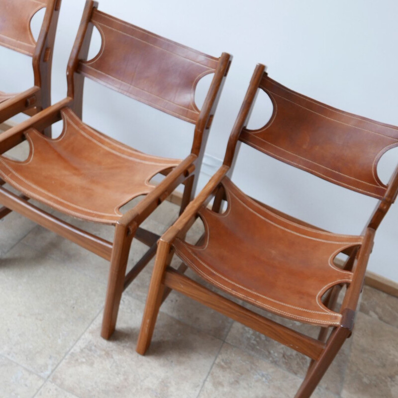 Set of 4 vintage Leather Dining Chairs Sergio Rodrigues, Spain 1960s