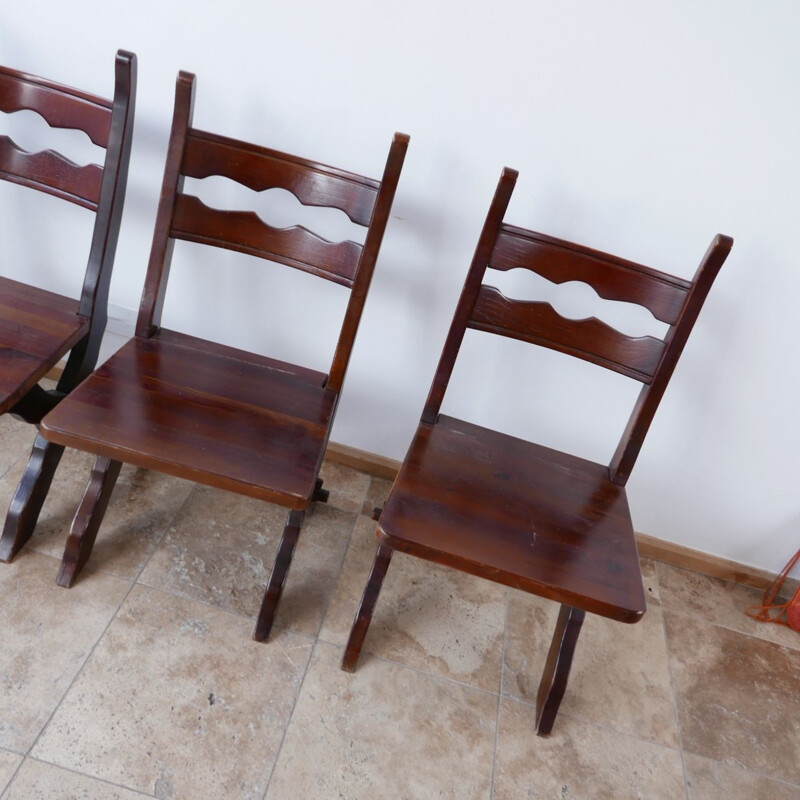 Set of 6 vintage stained wood chairs, Belgium 1980