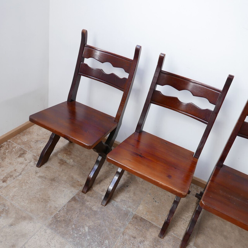 Set of 6 vintage stained wood chairs, Belgium 1980