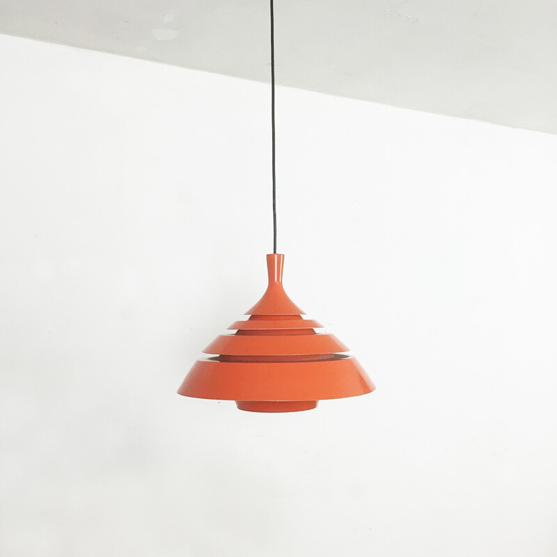 Scandinavian hanging lamp in orange metal - 1960s