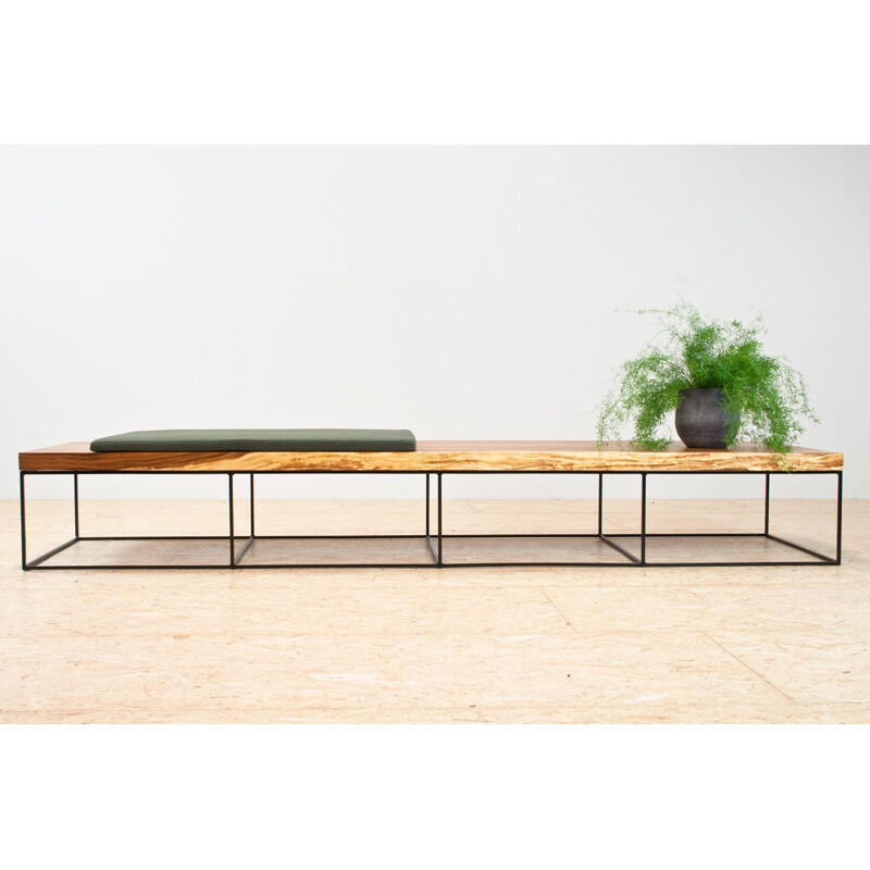 Large vintage rectangular coffee table metal and wood Modernist