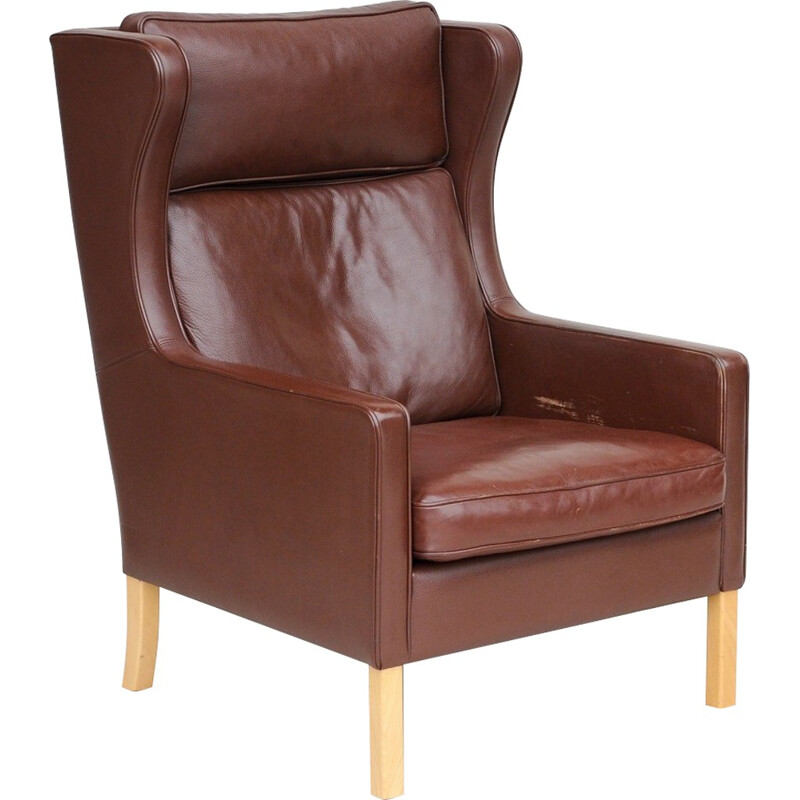 Danish Leather Wing Armchair, Mogensen in Style