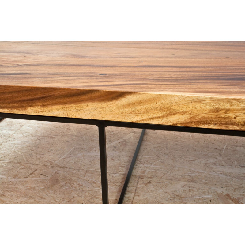 Large vintage rectangular coffee table metal and wood Modernist