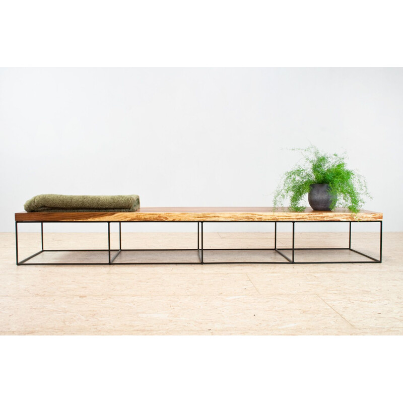 Large vintage rectangular coffee table metal and wood Modernist