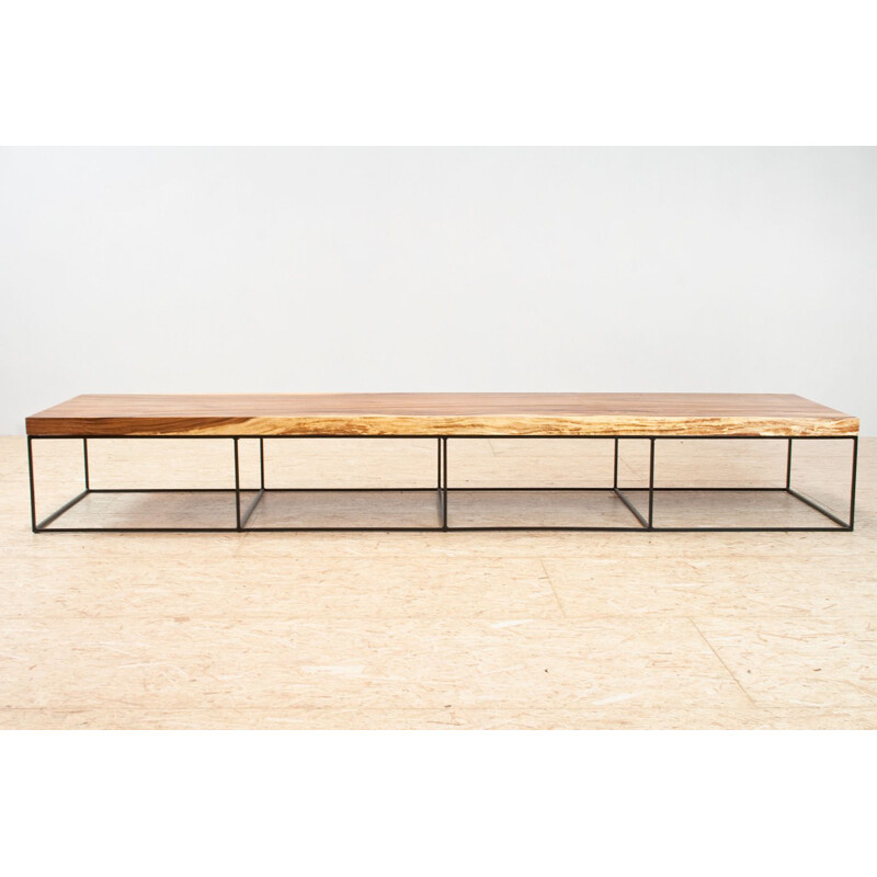 Large vintage rectangular coffee table metal and wood Modernist