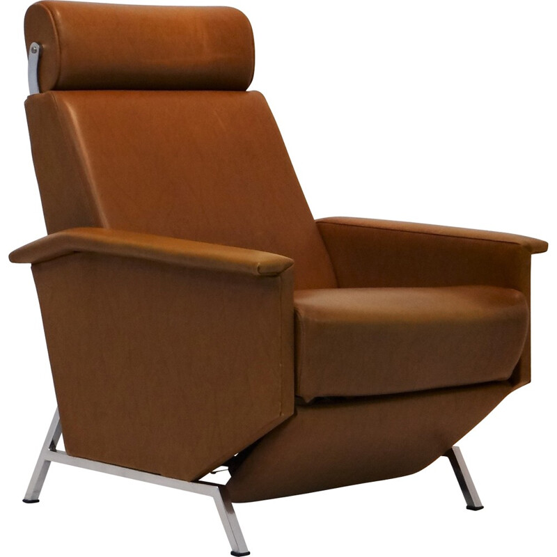 Fauteuil lounge en simili cuir, George VAN RIJCK - 1960