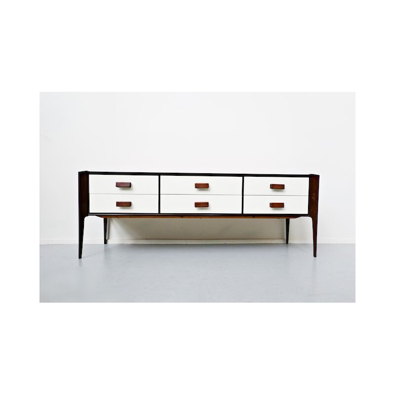 Vintage sideboard with leather door handles, Italian 1960s