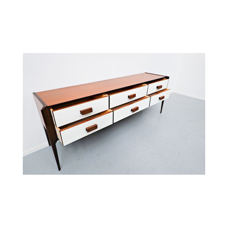 Vintage sideboard with leather door handles, Italian 1960s