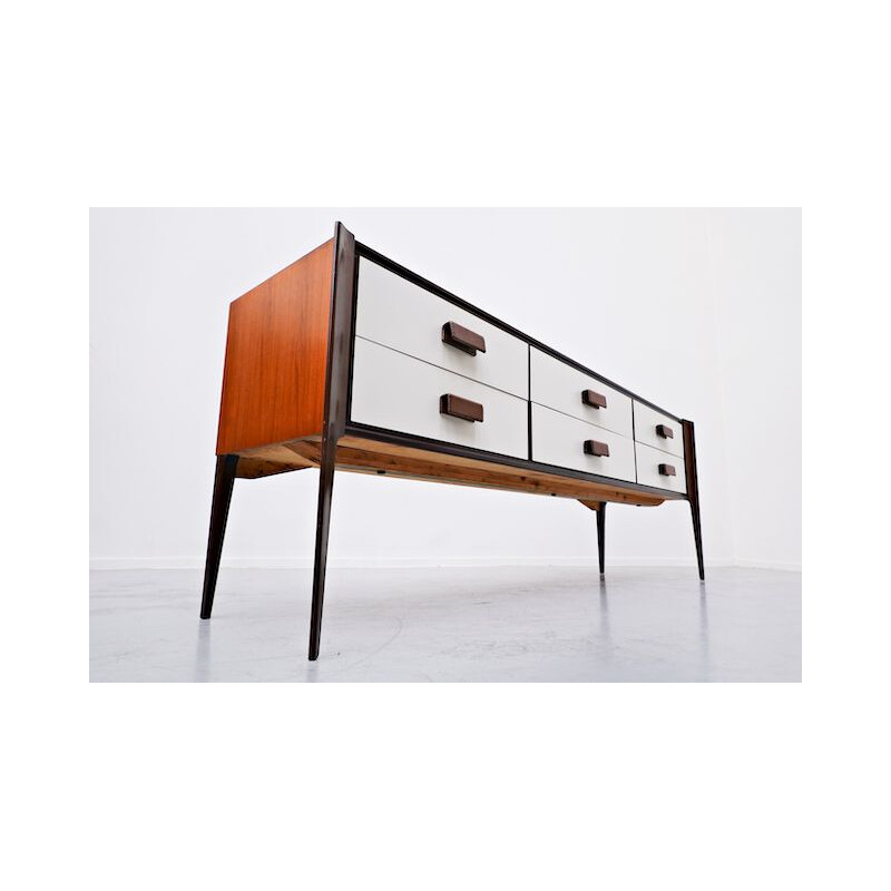 Vintage sideboard with leather door handles, Italian 1960s