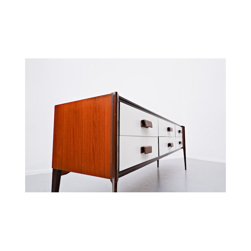 Vintage sideboard with leather door handles, Italian 1960s