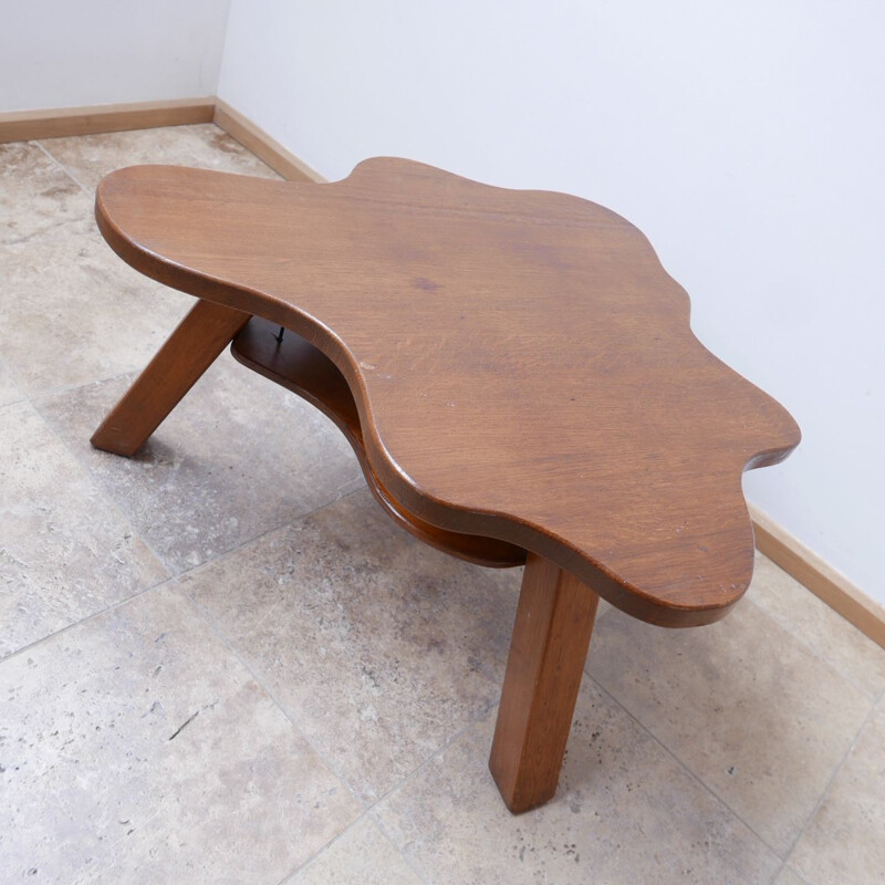 Table Basse vintage à Deux Niveaux en bois Libre, Néerlandais 1960