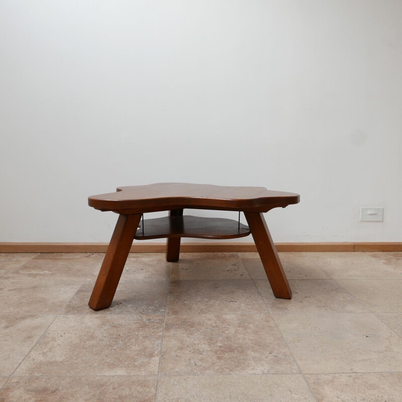 Vintage Freeform Wooden Two Tier Coffee Table, Dutch 1960s