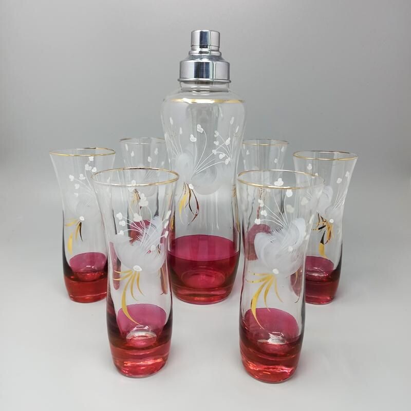 Vintage cocktail shaker with six glasses, Italy 1960