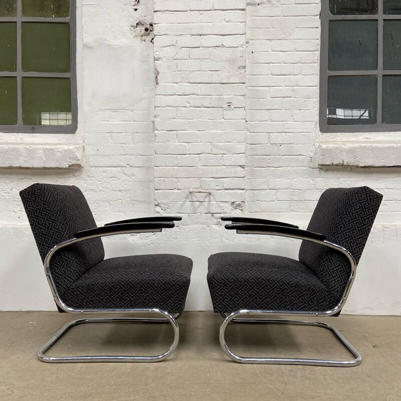 Vintage S 411 chrome tubular armchairs