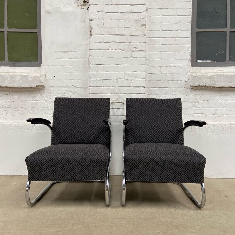 Vintage S 411 chrome tubular armchairs