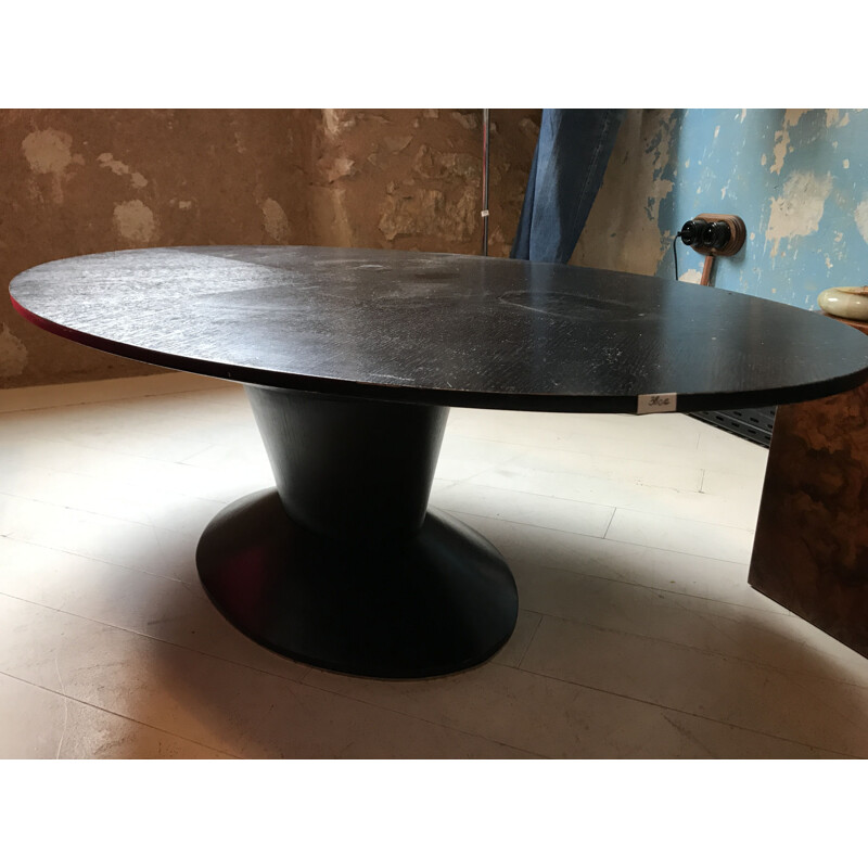 Table basse vintage en bois noir, 1950