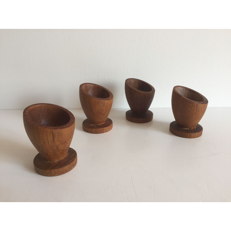 Set of 4 teak eggcups, Scandinavian