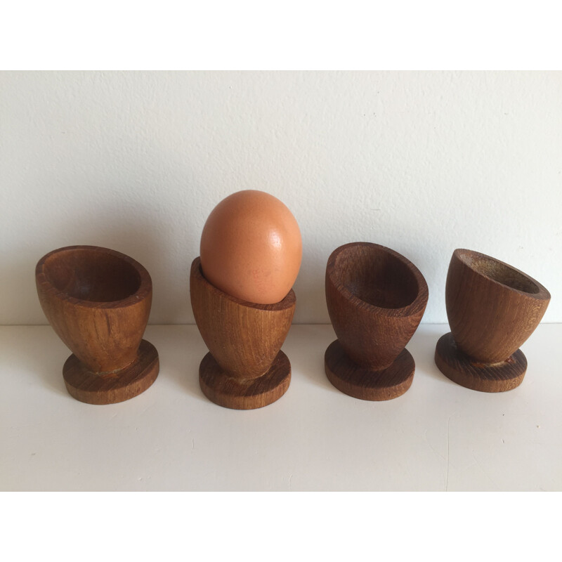 Set of 4 teak eggcups, Scandinavian