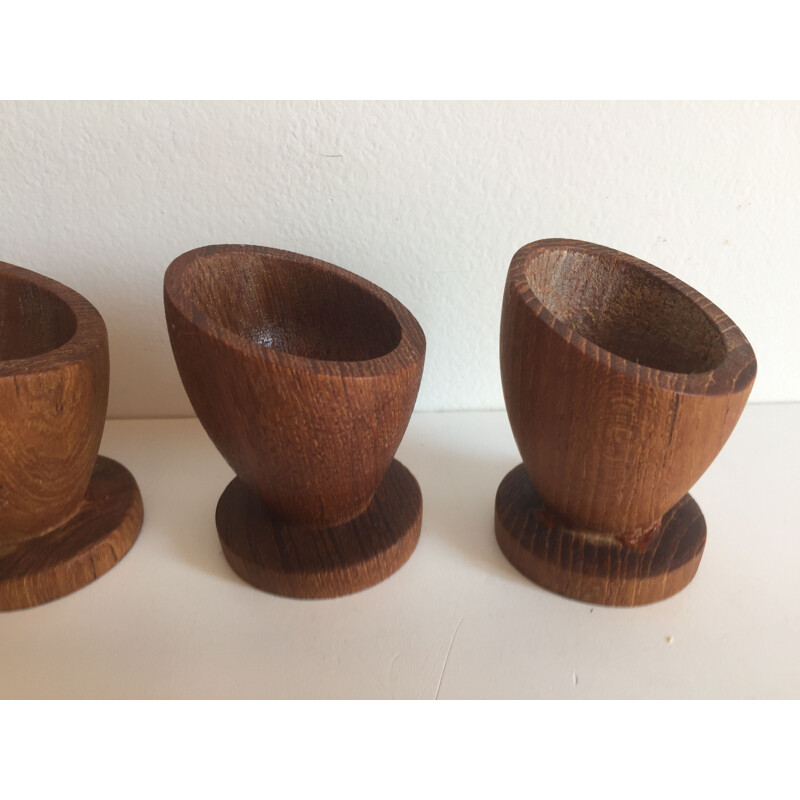 Set of 4 teak eggcups, Scandinavian