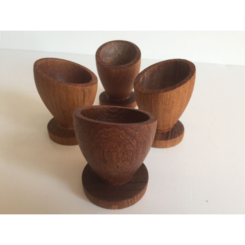 Set of 4 teak eggcups, Scandinavian