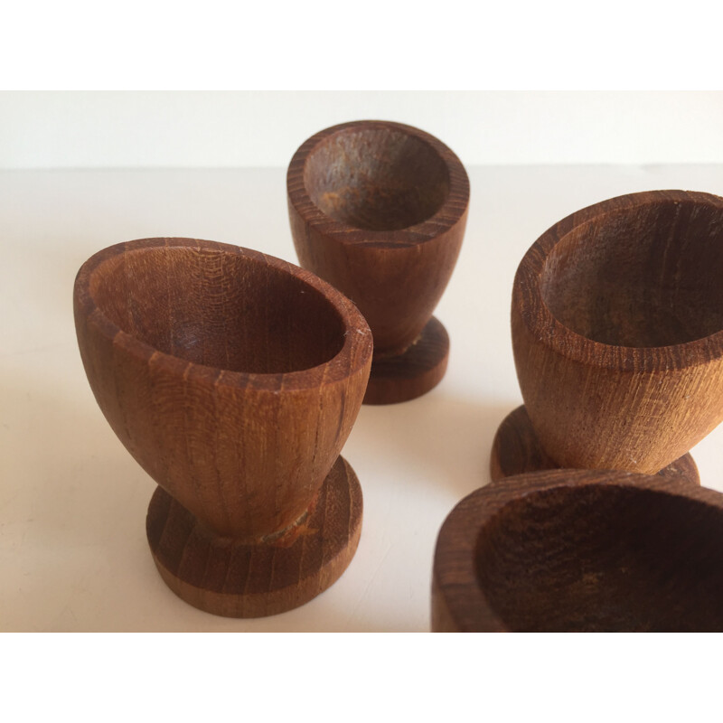 Set of 4 teak eggcups, Scandinavian