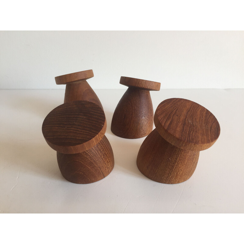 Set of 4 teak eggcups, Scandinavian