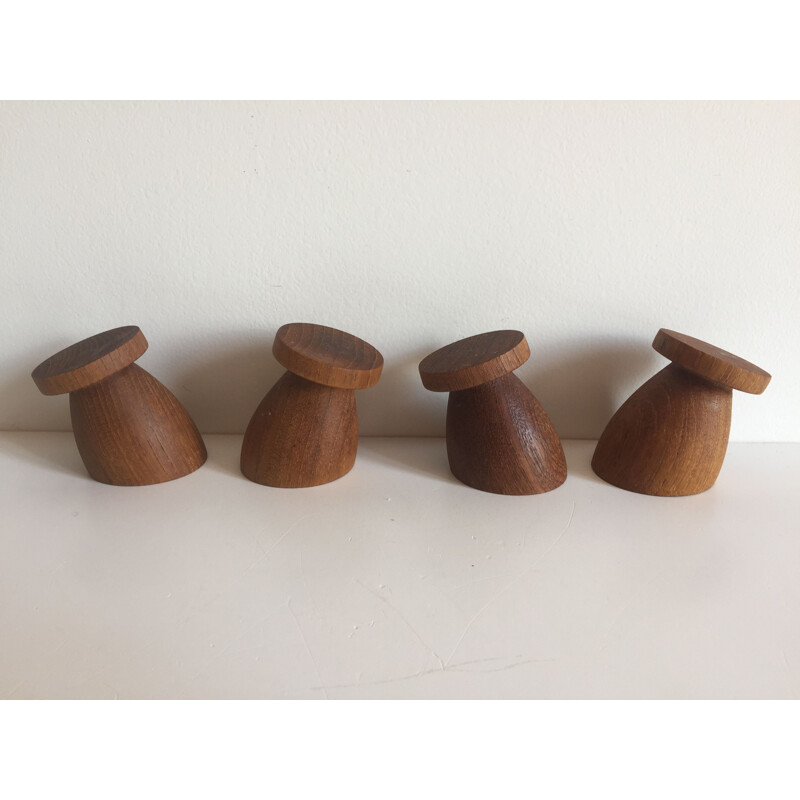 Set of 4 teak eggcups, Scandinavian