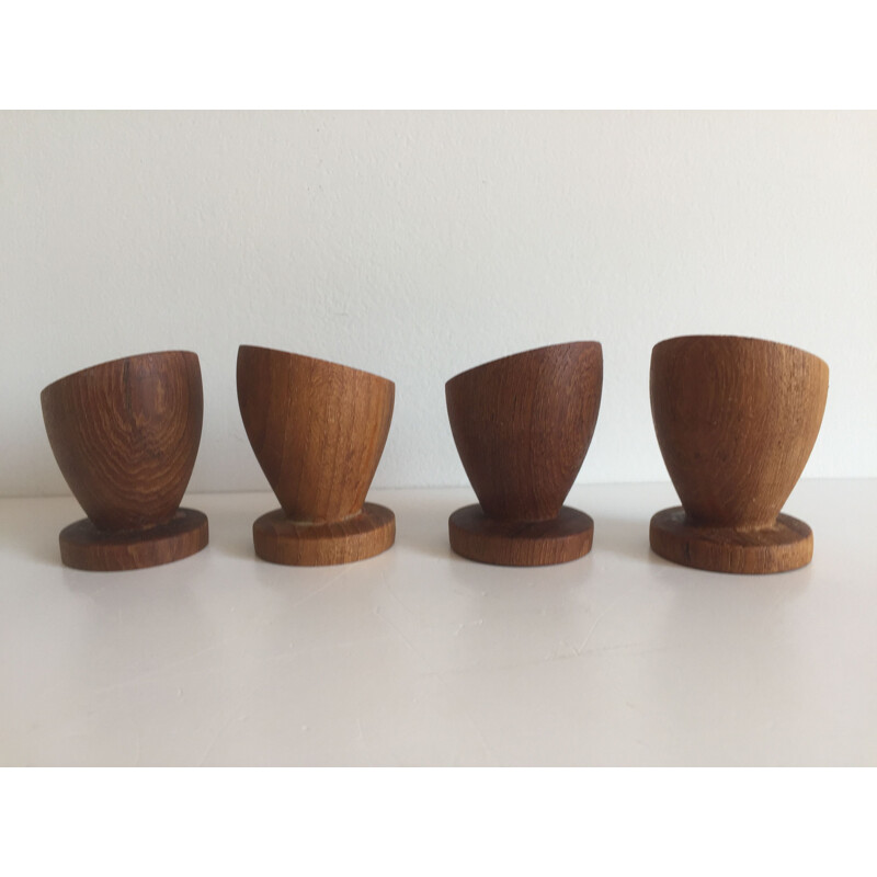 Set of 4 teak eggcups, Scandinavian