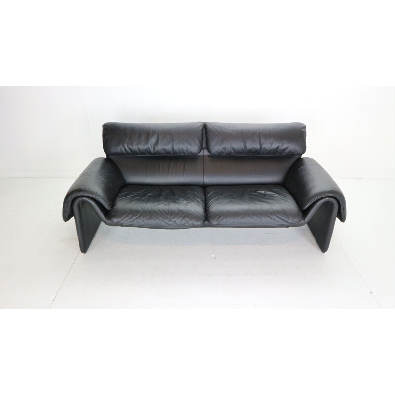 Vintage De Sede DS-2011 Black Leather Two Leather Sofa, Switzerland