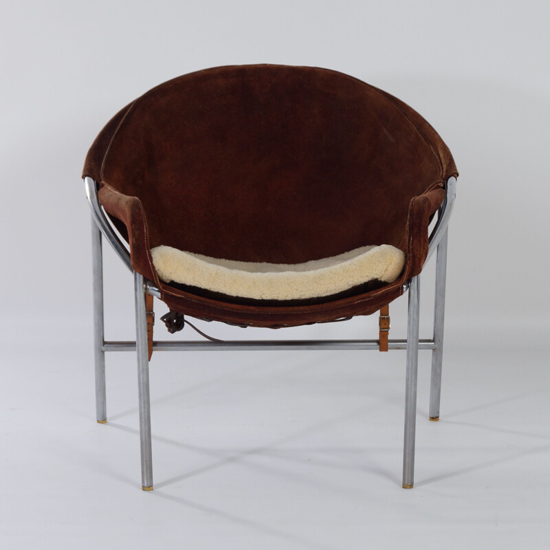 Vintage Sling Chair by Erik Jørgensen for Bovirke Brown Suede, Danish 1953s