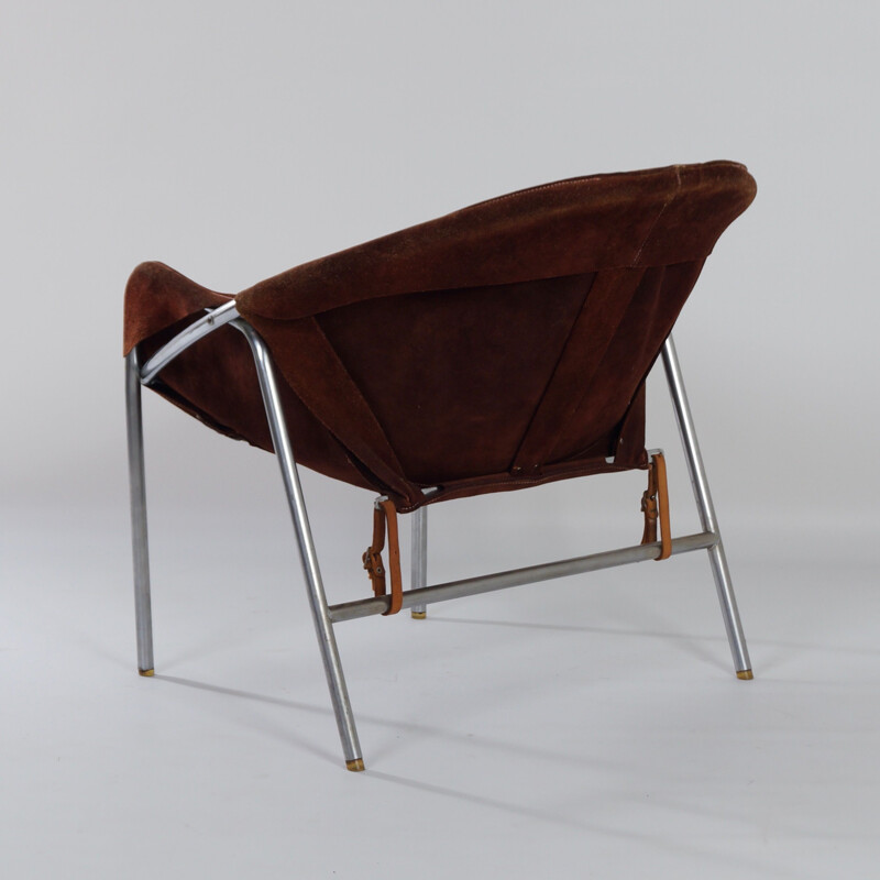 Vintage Sling Chair by Erik Jørgensen for Bovirke Brown Suede, Danish 1953s