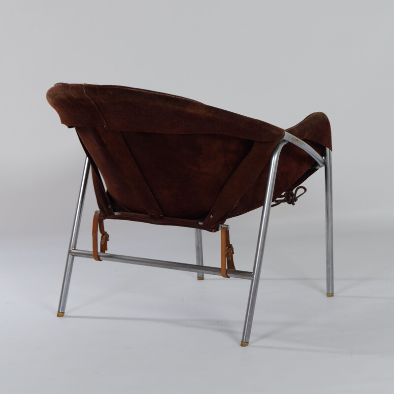 Vintage Sling Chair by Erik Jørgensen for Bovirke Brown Suede, Danish 1953s