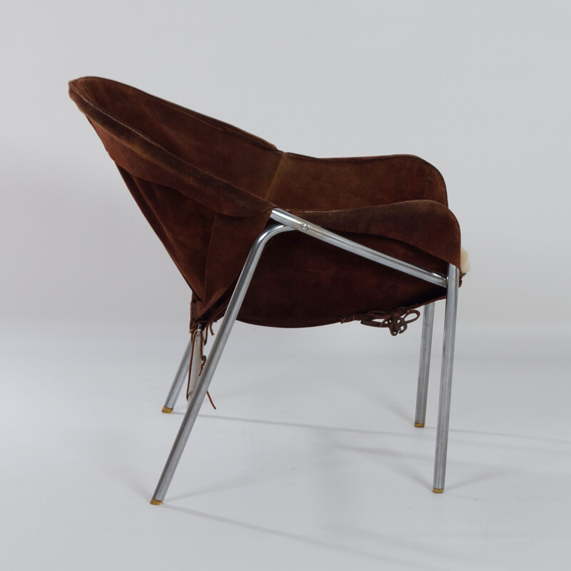 Vintage Sling Chair by Erik Jørgensen for Bovirke Brown Suede, Danish 1953s